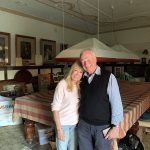 Tammy with George Taylor, Alcocks Managing Director, before the restoration of Walter's table